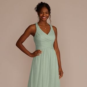 Dusty sage long mesh criss cross gown